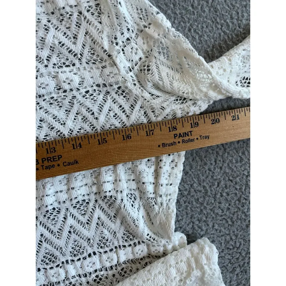 Soma Coverup Mini Dress Medium Crochet Open Knit Sheer Long Sleeve White Beach - Picture 10 of 14